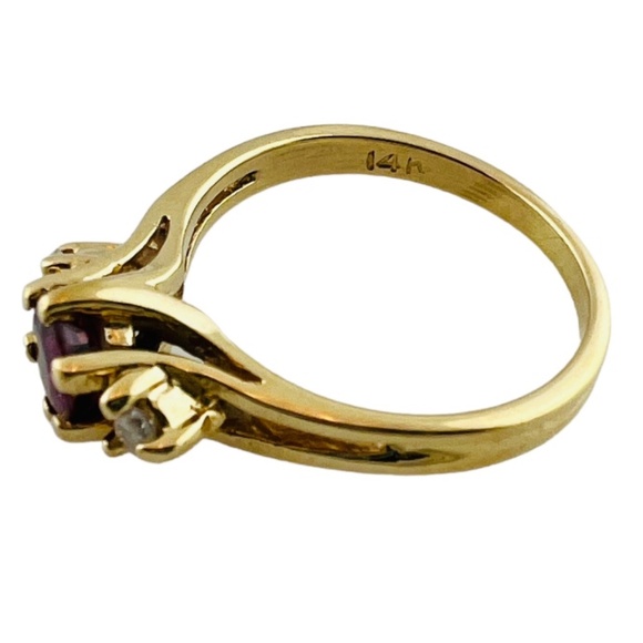 14K Yellow Gold Rhodolite Garnet and Diamond 3 Stone Ring #15991 - Picture 2 of 11